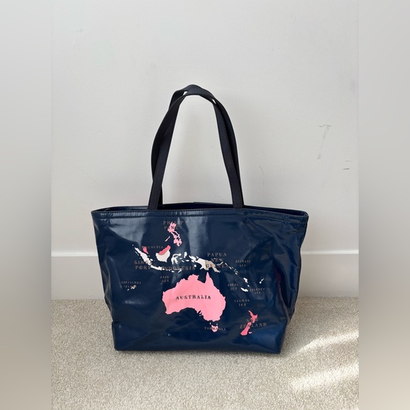 Kate Spade Going Places World Map Tote Bag Travel Print Rare Navy Pink - Picture 3 of 9